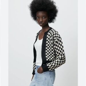 Zara Black and White Checkered Cardigan
